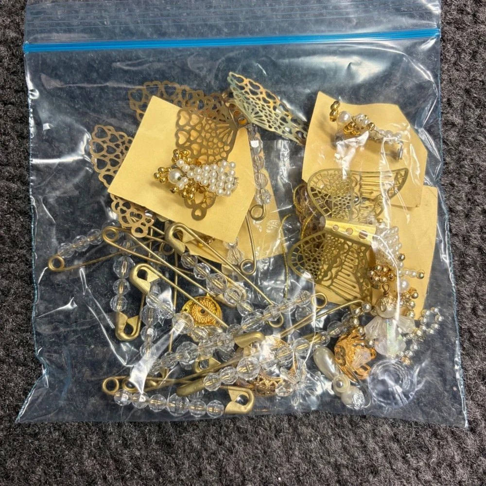 Guardian Angel Jewelry Lot Gold Tone Mixed lot Butterfly Pearl Pins Beads